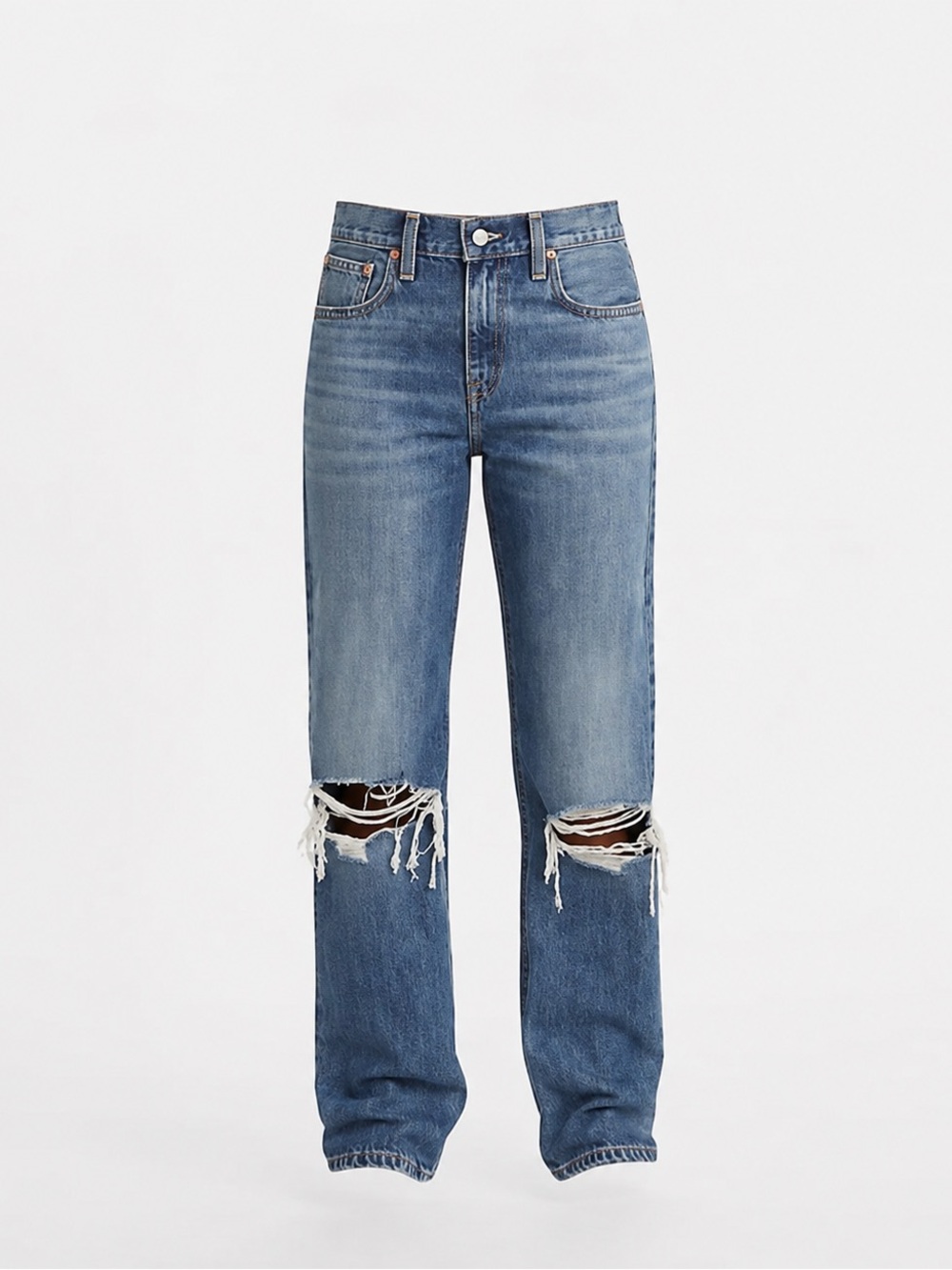 Levi's Medium Blue Straight-Leg Distressed Women's Jeans
